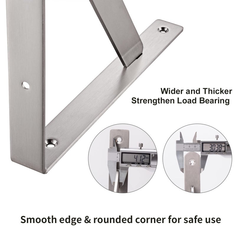 YUMORE 14" Stainless Steel Shelf Bracket, Max Load: 550lb Heavy Duty Solid Shelf Support Corner Brace Joint Right Angle Bracket, Pack of 2 - Image 3